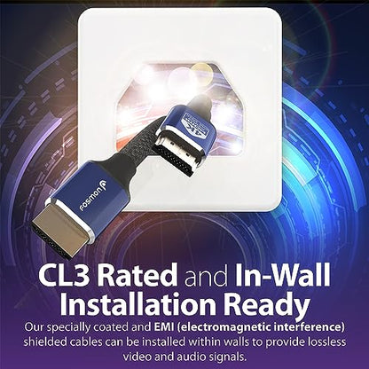 Fosmon HDMI 2.0 Cable 4K@60Hz 15ft, Premium Certified in-Wall CL3 Rated, 18Gbps Super High Speed, HDR, HDCP 2.2/1.4, 3D, ARC, 30AWG Cotton Braided Compatible with UHD TV, Monitor, Console - size: 15FT, style: Premium 4K