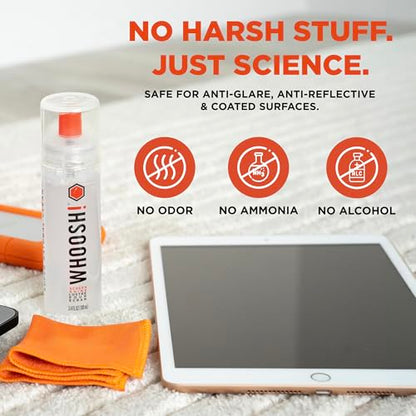 WHOOSH! Screen Shine Go XL - 3.4 fl oz with Microfiber Cloth - Powerful Streak-Free Screen Cleaner Spray and Wipe for MacBook, Laptop, Car, Eyeglasses & Phone - Sleek Bottle for Home, Work or Travel - size: 3.4 fl oz (Pack of 1)