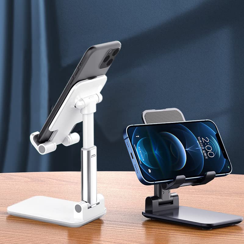 Meetuo 2 Pcs Cell Phone Stand for Desk, Adjustable & Foldable Phone Holder | Adjustable Angle Height, Fully Foldable&Portable, Compatible with iPhone 17/16/15/14/13/12/Smartphones - color: Black+White