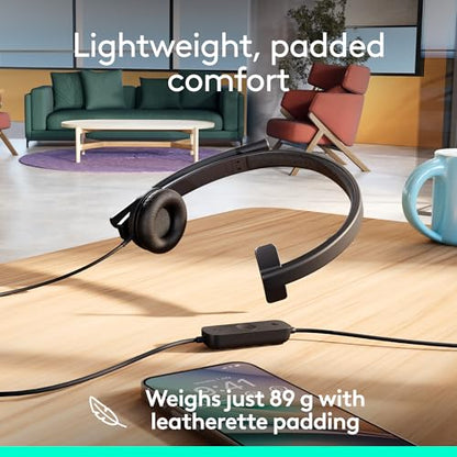 Logitech H570e USB Headset with Microphone for PC and Mac, USB-C Wired Headset with Mono Sound, Noise-Canceling Mics and Inline Controls, Certified for Microsoft Teams, Black - size: Teams, style: Mono