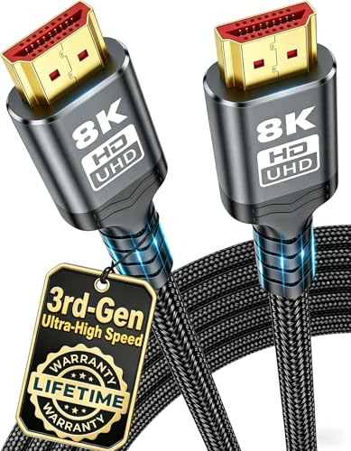 10K 8K HDMI Cable 10FT, 48Gbps Gold-Plated Ultra High Speed Military Grade Nylon Braided HDMI 2.1 Cord (8K@60Hz 7680x4320, 4K@120Hz) Supports Dynamic HDR 10 3D Dolby Atmos, Compatible with Roku/TV/PS5 - size: 10Feet