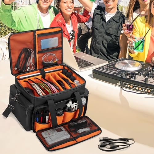 Trunab DJ Cable File Bag with Adjustable Dividers, 15.6'' Laptop Sleeve, Travel Musicians Gig Organizer Bag for DJ Gear, Music equipment and Accessories