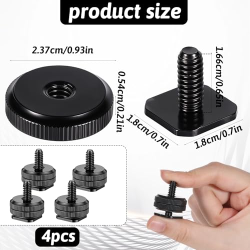 Camera Hot Shoe Mount to 1/4"-20 Tripod Screw Adapter Compatible with Versatile Flash Hot Shoe Mounts for DSLR Camera Rigs, Tripods, Mounting Accessories (4 Pcs)