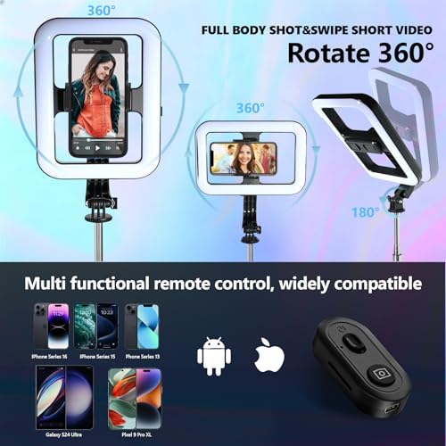 Foldable Selfie Light with Stand,54" Extendable Phone Holder Selfie Stick with Dimmable LED Lights and Remote,Ring Light Tripod for Video Recording/Live Stream/Makeup/Photography/YouTube/TikTok