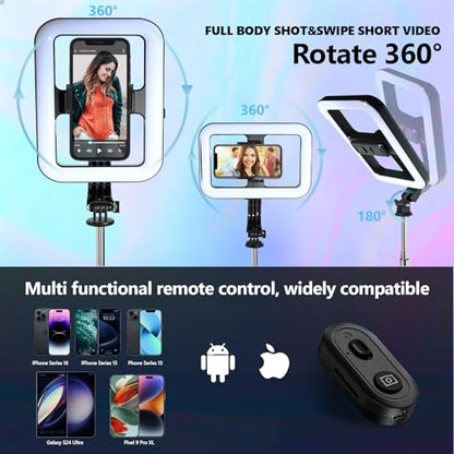 Foldable Selfie Light with Stand,54" Extendable Phone Holder Selfie Stick with Dimmable LED Lights and Remote,Ring Light Tripod for Video Recording/Live Stream/Makeup/Photography/YouTube/TikTok