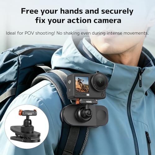 VRIG Backpack Strap Mount for Action Camera, 360 Backpack Shoulder Clamp Mount with Quick-Release Adapter for DJI Osmo Action 6/5 Pro/ 4/3/ Osmo Nano (AC-99 Osmo-Action Base) - size: AC-99 Osmo-action base