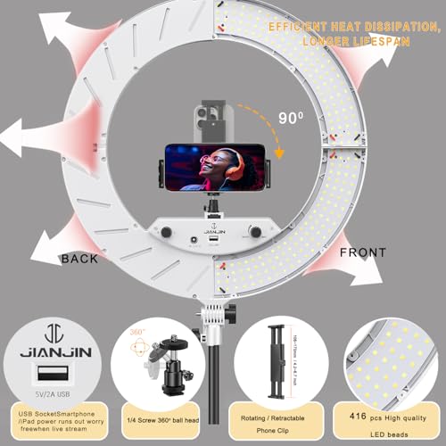 Ring Light Kit:18"/45cm Outer 55W6700k Dimmable LED Light, Tripod Stand, Remote Controller,Box for Camera,Smartphone,YouTube,TikTok,Self-Portrait Shooting,CRI95,White - color: White