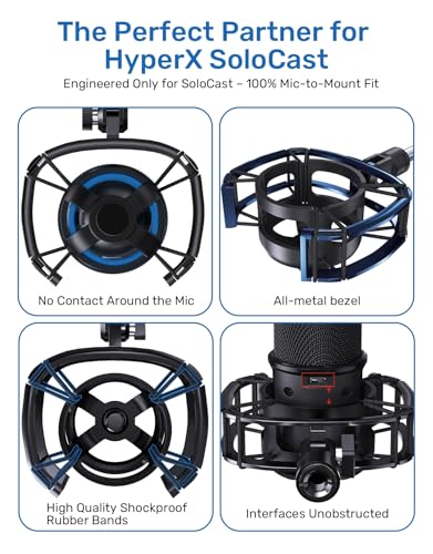 2026 Upgrade Shock Mount for HyperX SoloCast & Razer Seiren Mini Microphone, Anti-Vibration Suspension Elastic Shock Mount Holder Clip Mics Stand - size: HyperX SoloCast Shock Mount