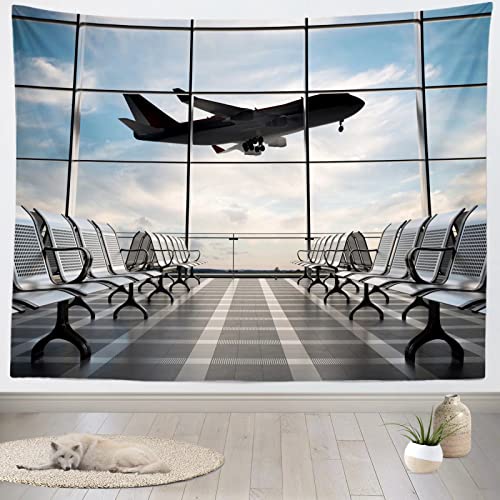 15x8ft Fabric Airport Backdrop Lounge with Plane Pilot Jet Birthday Party Video Recording Zoom Meeting Conference Baby Shower Photoshoot Business Studio Decoration Photography Props - size: 15x8FT