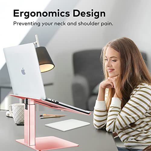 Laptop Stand for Desk, Ergonomic Aluminum Laptop Stand Adjustable Height from 7-15", Sitting and Standing Laptop Riser for 10-17" Notebook - color: Gold Rose