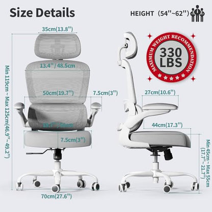 TRALT Office Chair Ergonomic Desk Chair, 330 LBS Home Mesh Office Desk Chairs with Wheels, Comfortable Gaming Chairs (1, Light Grey) - color: Light Grey