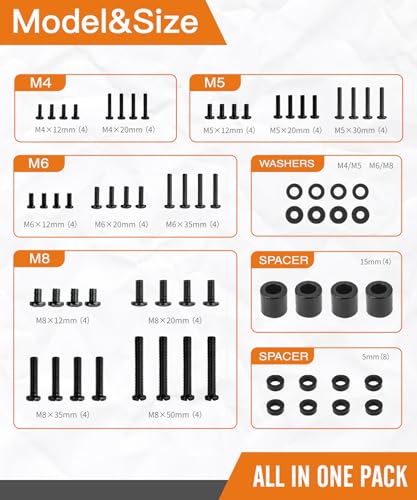 Universal TV Mounting Hardware Screw Kit Set with Box - M4 M5 M6 M8 Screws and Washers Spacers, Replacement Screws for TV VESA Mounting, Fits Most TV/Monitor up to 80 inch