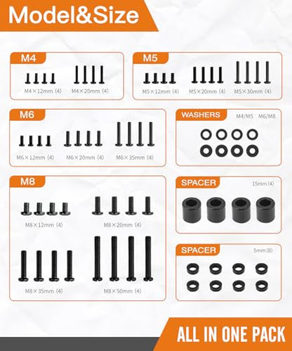 Universal TV Mounting Hardware Screw Kit Set with Box - M4 M5 M6 M8 Screws and Washers Spacers, Replacement Screws for TV VESA Mounting, Fits Most TV/Monitor up to 80 inch