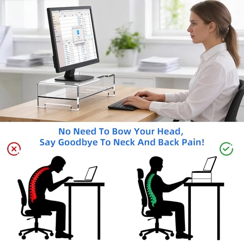 Acrylic Monitor Stand Riser Clear Laptop Stand 2-Tier L16 xW7.5 xH4.7 | Computer Monitor Stand Laptop Riser with Storage, Compatible with All Notebooks and Monitors, Desk Organizer for Home Office - size: 16''-2Tier