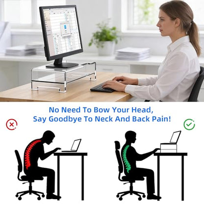 Acrylic Monitor Stand Riser Clear Laptop Stand 2-Tier L16 xW7.5 xH4.7 | Computer Monitor Stand Laptop Riser with Storage, Compatible with All Notebooks and Monitors, Desk Organizer for Home Office - size: 16''-2Tier