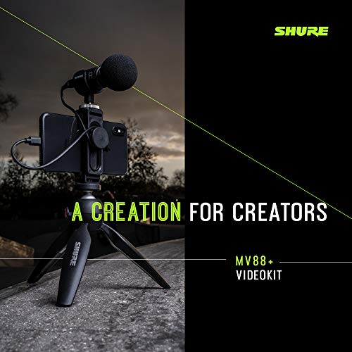Shure MV88+ Video Kit Digital Stereo Condenser Microphone for iPhone, Android, Mac & PC - Portable Recording Mic with DSP Controls, Headphone Monitoring & Tripod, Black - style: MV88+ Wired KIT