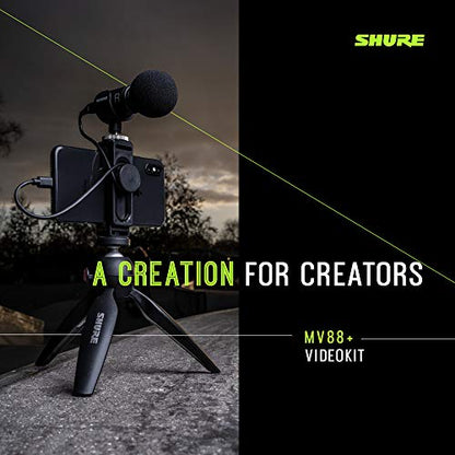 Shure MV88+ Video Kit Digital Stereo Condenser Microphone for iPhone, Android, Mac & PC - Portable Recording Mic with DSP Controls, Headphone Monitoring & Tripod, Black - style: MV88+ Wired KIT