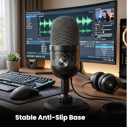 Gearlux USB Condenser Microphone | Cardioid Streaming & Podcast Mic | Plug-and-Play | One-Tap Mute with Stand