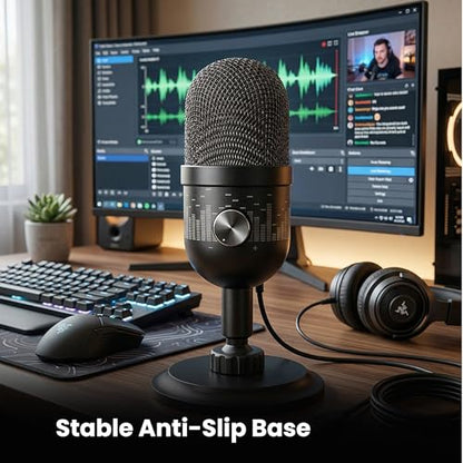 Gearlux USB Condenser Microphone | Cardioid Streaming & Podcast Mic | Plug-and-Play | One-Tap Mute with Stand