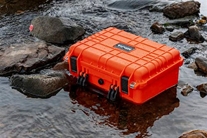 MEIJIA Portable All Weather Waterproof Camera Case With Foam,Fit Use of Drones,Camera,Equipments,Pistols,15.98x12.99x6.85inches - color: Orange