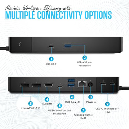 WD22TB4 Dell Thunderbolt 4 Dock 40Gbps USB-C/USB-A 1 Year Warranty - Docking Station with 180W, HDMI, DisplayPort Cables & Cleaning Cloth – Supports Dual/Triple Monitors & 4K Displays
