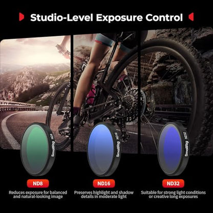 SmallRig Cage for DJI Osmo Action 6 with ND Filter Kit, 4 Pack CPL ND8 ND16 ND32 Snap-On Polarizing Neutral Density Filters, Aluminum Alloy Camera Cage with Cold Shoe, Wrist Strap, Lens Cover - 6374 - style: Advanced Cage+Filter Kit