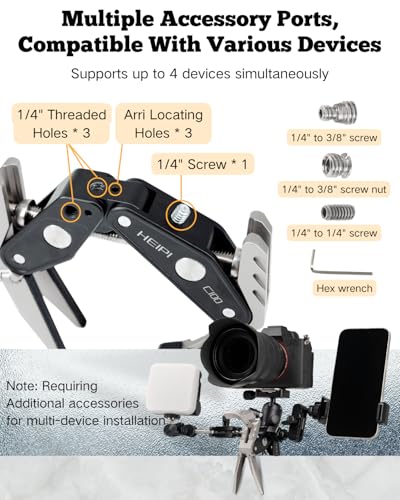 HEIPI Super Clamp Phone Camera Mount Holder 2-in-1 Clamp & Stand Design with 1/4"-20 & 3/8"-16 Screw Mount Adapter Holder Max Clamping 3.93 inch for Tripod Accessories, Phone, Action, DSLR Camera - style: Super Clamp Only
