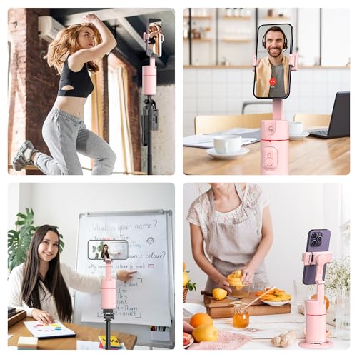 Auto Face Tracking Phone Holder, Gesture Control & Remote, Face Tracking Tripod 360 Rotation Body Phone Camera Mount Smart Shooting Holder, Cell Phone Selfie Stick Tripod, Expandable Pole (Pink) - color: Pink