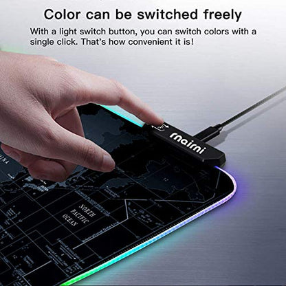 Extended RGB Gaming Mouse Pad, Extra Large Gaming Mouse Mat for Gamer, Waterproof Office Desktop Mat with 10 Lighting Mode, for PC Computer RGB Keyboard Mouse - 31.5'' x 15" x 4mm(Map)