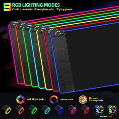 Mouse Pad with Wireless Charging, RGB Gaming Mousepad, Large Desk Mat with Ultra-Smooth Surface, Non-Slip Mouse Mat, Waterproof Computer Keyboard Pad with 18W QC Power Adapter, 800x400x4MM, Black - color: Black-rgb(with Charger & Cable)