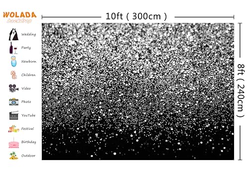 Black and Silver Backdrop Silver Glitter Backdrop for Photography Wedding Birthday Baby Shower Party Photo Studio 10x8FT FW18 - color: Silver, size: 10x8FT