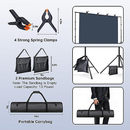 BEIYANG Backdrop Stand, 7.5 FT x 10 FT Adjustable Photography Background Support System Kit with Carrying Bag for Photo Video Studio - size: 7.5*10FT