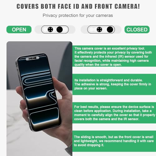 Front Camera Privacy Cover,Privacy Cover Compatible for iPhone 17/17 Air/17Pro/17Pro Max/16/16Plus/16Pro/16Pro Max/15 Series/14Pro/14 Pro Max,On/Off Face Recogition,Protect Privacy and Security-Black - color: Black&Black
