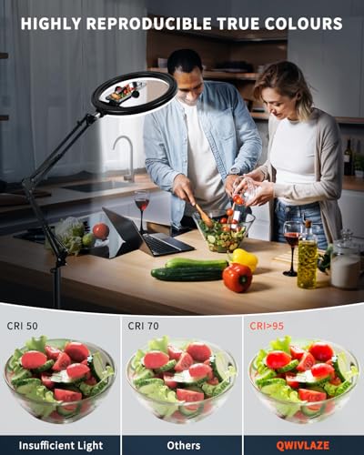 12" Overhead Phone Mount with Ring Light, 360° Circle Light - CRI >95 & Adjustable 72" Height, Phone Ring Light for Photography,Live Streaming, Cooking and Content Creation - size: 12 inches