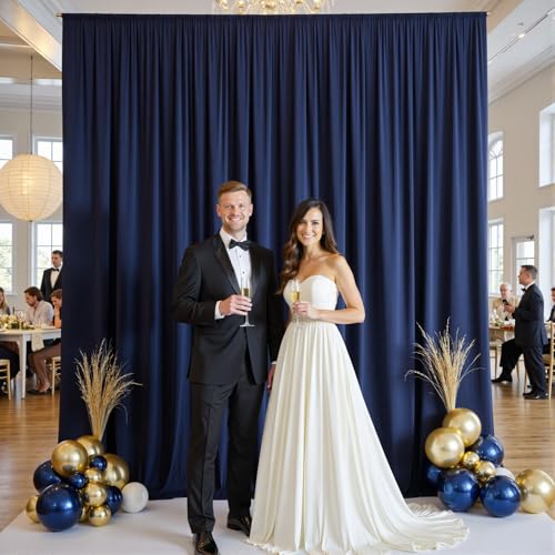 10ft x 15ft Navy Blue Backdrop Curtain for Wedding Party 2 Panels 5x15ft Wrinkle Free Silky Polyester Backdrop Drapes Fabric for Birthday Baby Shower Graduation Photography Stage Background Decor - color: Navy Blue, size: 10ft x 15ft (W5' x H15', 2panels)