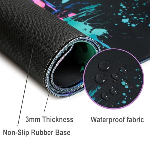 Gaming Mouse Pad, X-Large Waterproof Blacklight Colorful Splatter Art Game Controller Non-Slip Rubber Base Mousemat, Glow in the Dark Desk Mat for Office Home - 31.5 x 11.8 inches - color: Gamer A
