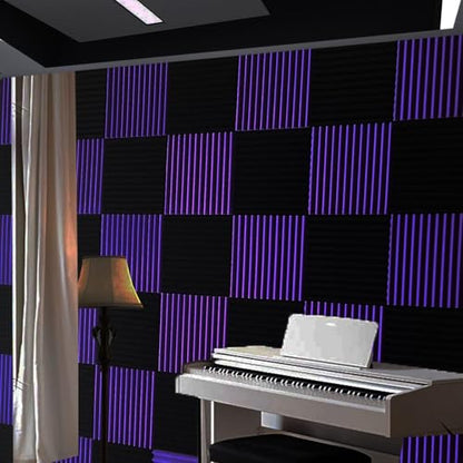 52 Pack Purple Black 1" x 12" x 12" Acoustic Wedge Studio Foam Sound Absorption Wall Panels - color: Purple/Black