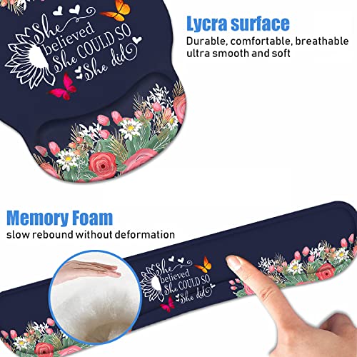 Keyboard Wrist Rest + Mouse Pad Wrist Support Set with Coasters, She Believed She Could So She Did Inspirational Quote Design Non-Slip PU Base Ergonomic Mousepad for Home Office Working Studying - color: She Believed She Could So She Did-2