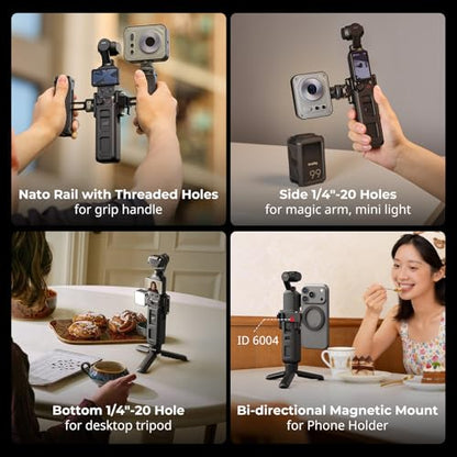 SmallRig Expansion Adapter Cage for DJI Osmo Pocket 4/3, for Xtra Muse Accessories with Bidirectional Magnetic Mount for Action 6 Adapter, 1/4"-20 Locating Holes, NATO Rail for Side Handle - 6006