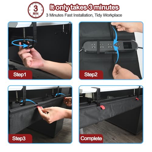 Under Desk Cable Management Tray, 36" Cord Organizer for Table, Clamp/Screw Mount Desk Cable Management, Premium Fabric Cable Management Tray for Office, Home