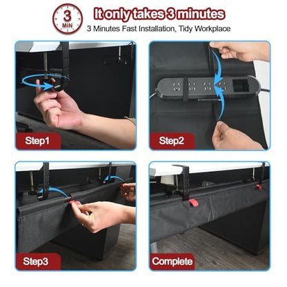 Under Desk Cable Management Tray, 36" Cord Organizer for Table, Clamp/Screw Mount Desk Cable Management, Premium Fabric Cable Management Tray for Office, Home