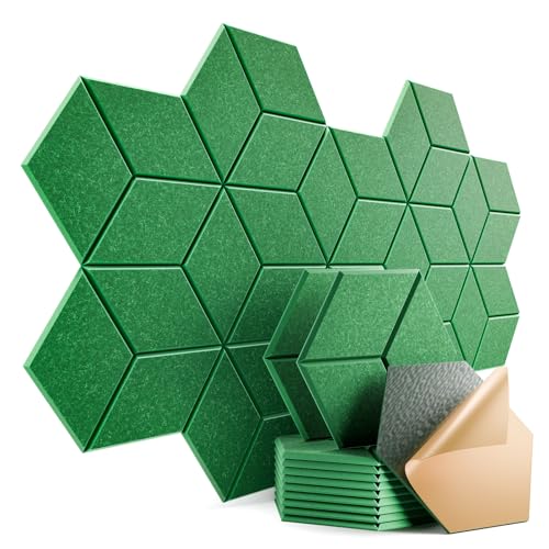 12 Pack Self-Adhesive Acoustic Panels 12" X 10" X 0.4" - Sound Proof Foam Panels for wall, Y-Lined Design, Flame Resistant, Absorb Noise and Eliminate Echoes(Muted Green) - color: Muted Green, size: Y-Cut Hexagon 12 Pack