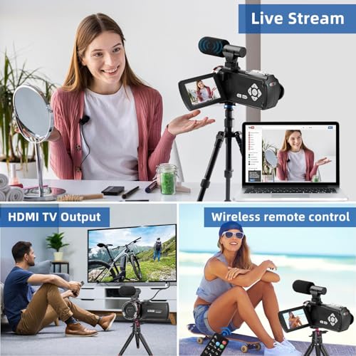 Video Camera Camcorder for YouTube 4K 48MP Dual Lens with Wireless Mic | Video Camera Camcorder for YouTube4K 48MP Dual Lens with Wireless Mic