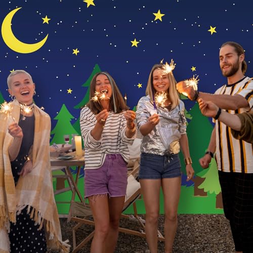 Teenyyou 10 x 16 ft Enchanted Forest Camping Backdrop Scene Camping Background Supplies Forest Night Scene Photography Background for Theme Party Photo Banner Decoration - size: 10 x 16 ft