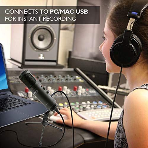 JOVIAL USB PC Recording Condenser Microphone - Blue LED, Adjustable Gain, Headphone Jack, Mute Control, Tripod Stand - Portable Pro Audio Condenser Desk Mic for Podcast Streaming Gaming