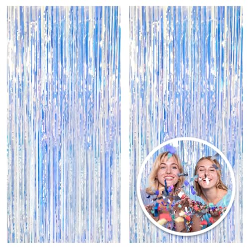 2 Pack Foil Curtain Backdrop Iridescent Metallic Tinsel Foil Fringe Curtains Photo Booth Props for Birthday Wedding Engagement Baby Shower Bachelorette Christmas Holiday Celebration Party Decorations - color: Iridescent, size: 2 Pcs