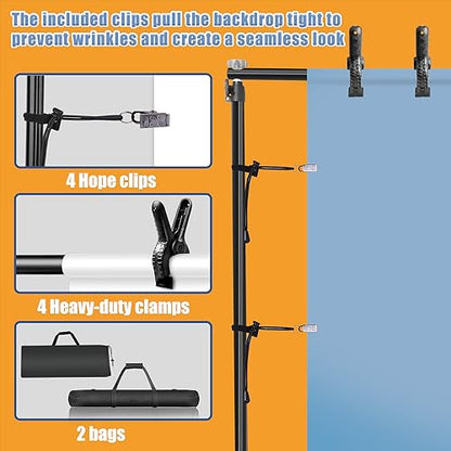 Versatile Heavy Duty Backdrop Stand with Wheels, 10 * 7ft Adjustable Photo Background Stand, Banner Backdrop Stand for Parties/Photography/Birthday/Studio