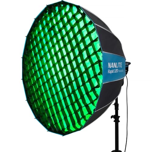 Nanlite SB-RP-90/120 Rapid Parabolic Softbox 90–120 cm for Bowens Mount – Deep Parabolic Modifier with Quick-Setup Rods for LED & Strobe Lights (SB-RP120) - size: SB-RP120