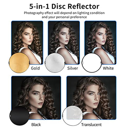Selens 24inch Photography Reflector Stand Kit, 5-in-1 Collapsible Reflector Disc, 6.5ft Light Stand and Clamp Holder for Photo Video Studio and Outdoor Lighting - size: 24in Reflector Stand Kit