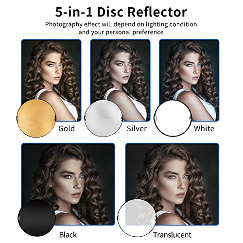 Selens 24inch Photography Reflector Stand Kit, 5-in-1 Collapsible Reflector Disc, 6.5ft Light Stand and Clamp Holder for Photo Video Studio and Outdoor Lighting - size: 24in Reflector Stand Kit